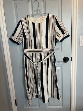 Orange creek Navy, White & Brown Striped Dress